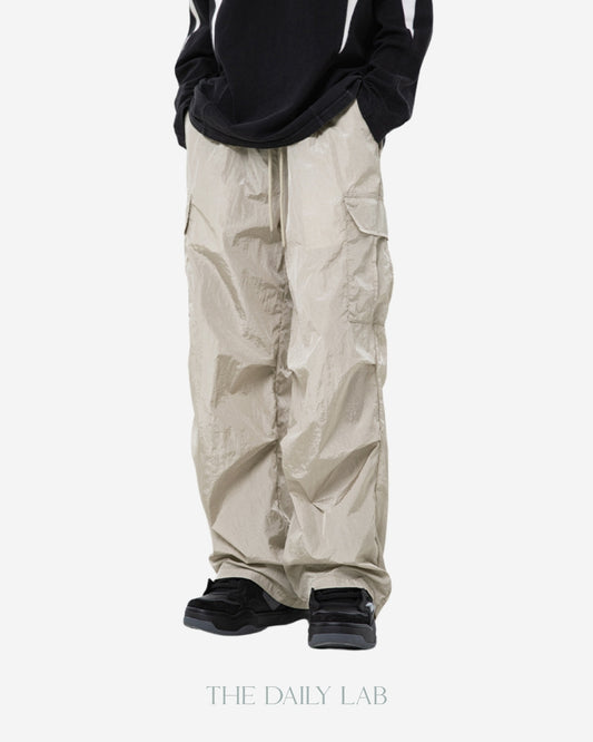 Metallic Cargo Relaxed Pants in Beige