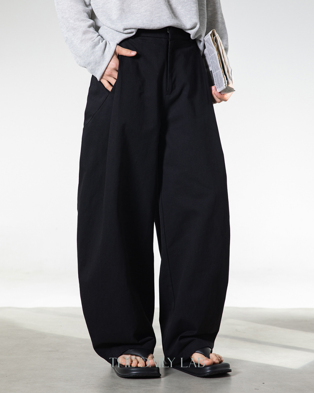 Side Pleat Wide Leg Pants Black