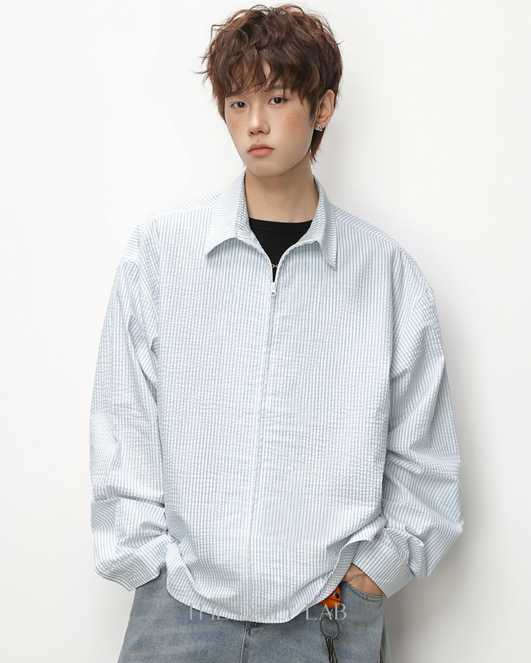 Vertical Stripe Zip Jacket in White