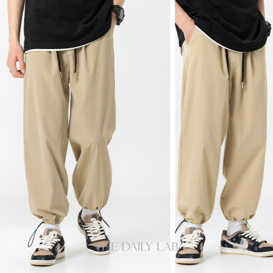 Loose Fit Drawstring Capri Pants in Khaki (Size XL)