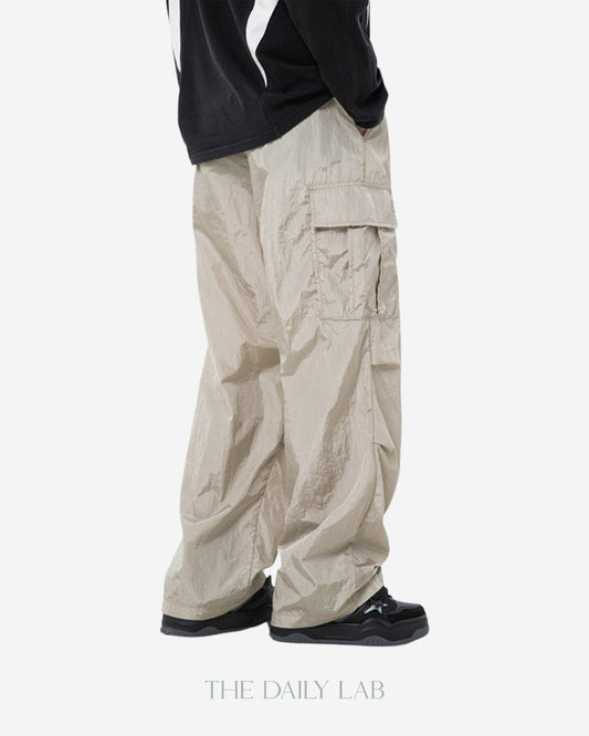 Metallic Cargo Relaxed Pants in Beige