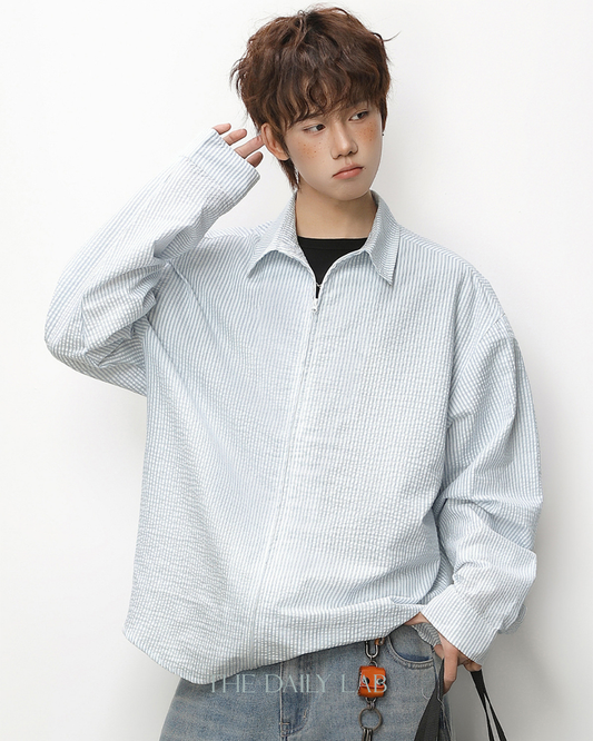 Vertical Stripe Zip Jacket in White