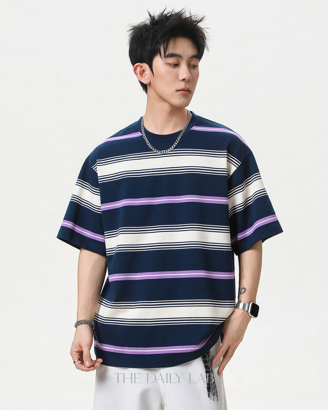 Vintage Stripe Graphic Tee in Navy