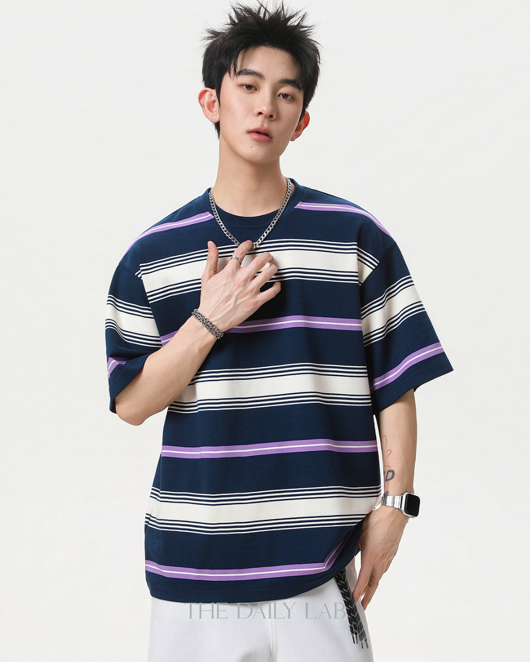 Vintage Stripe Graphic Tee in Navy