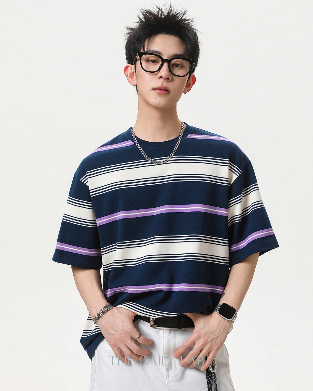 Vintage Stripe Graphic Tee in Navy