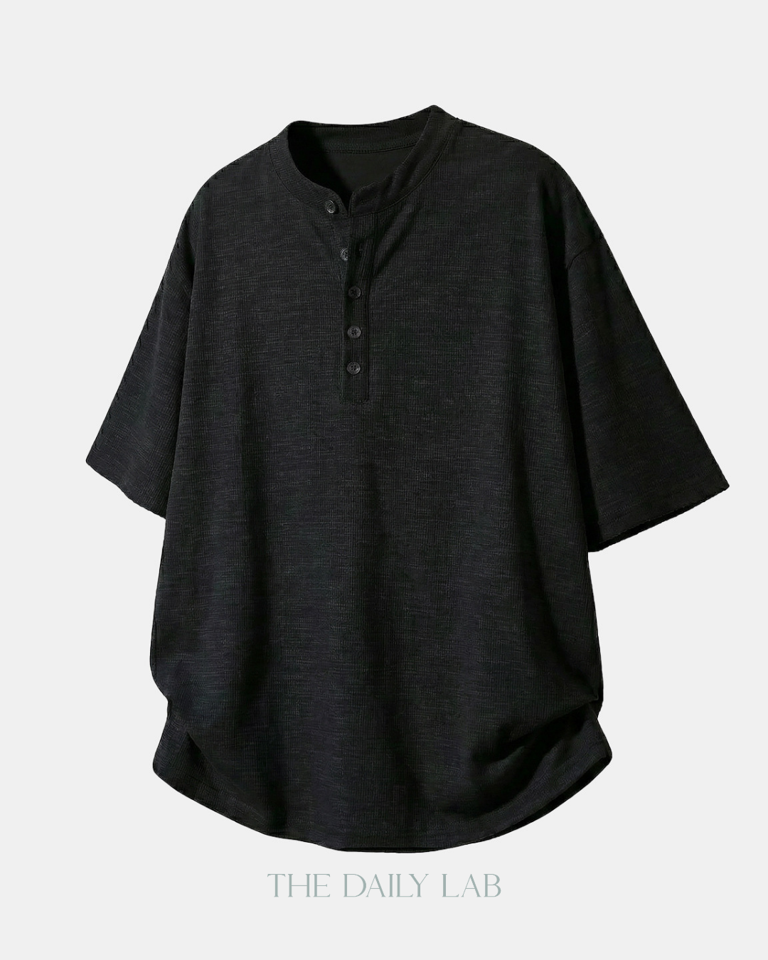 Textured Henley Tee in Black