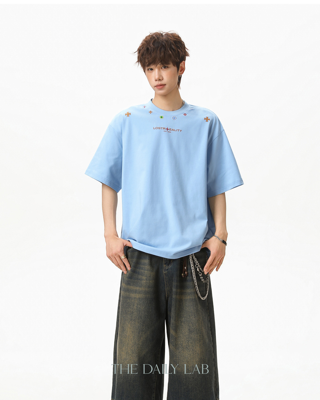 Lost Reality Oversized Tee in Light Blue