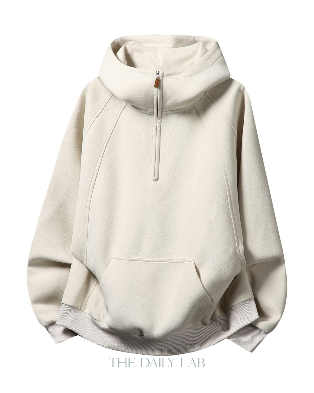 Plain Structure Half-Zip Hoodie in Khaki