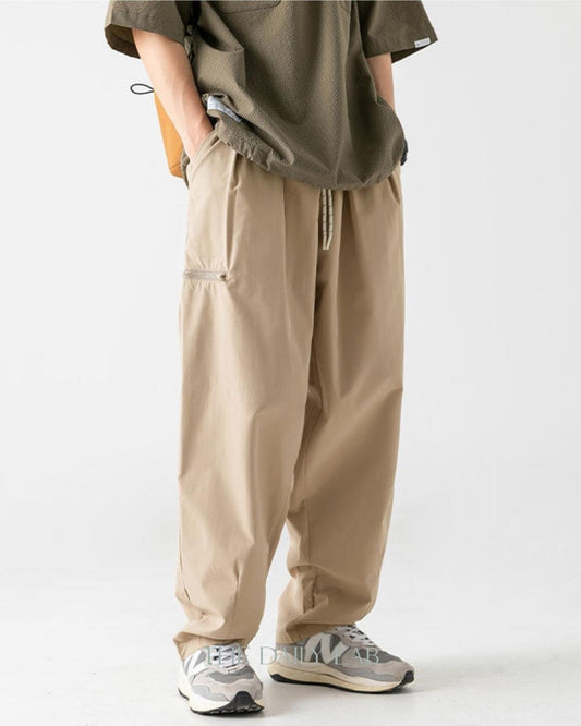 Side Zipper Pocket Utility Long Pants in Khaki