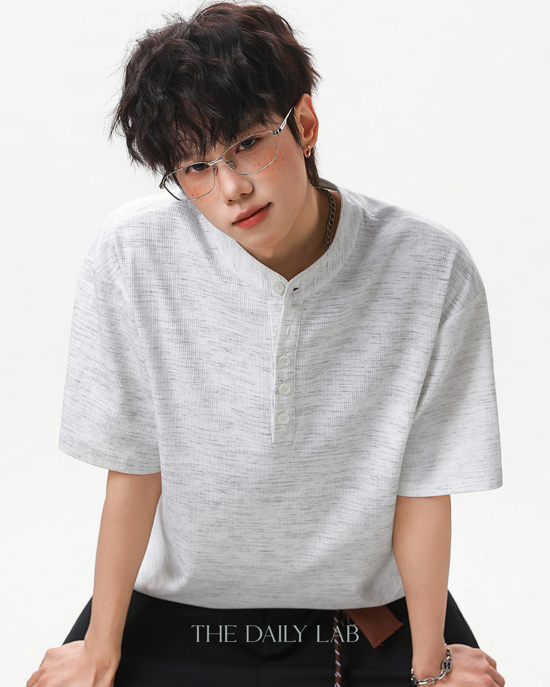 Textured Henley Tee in White
