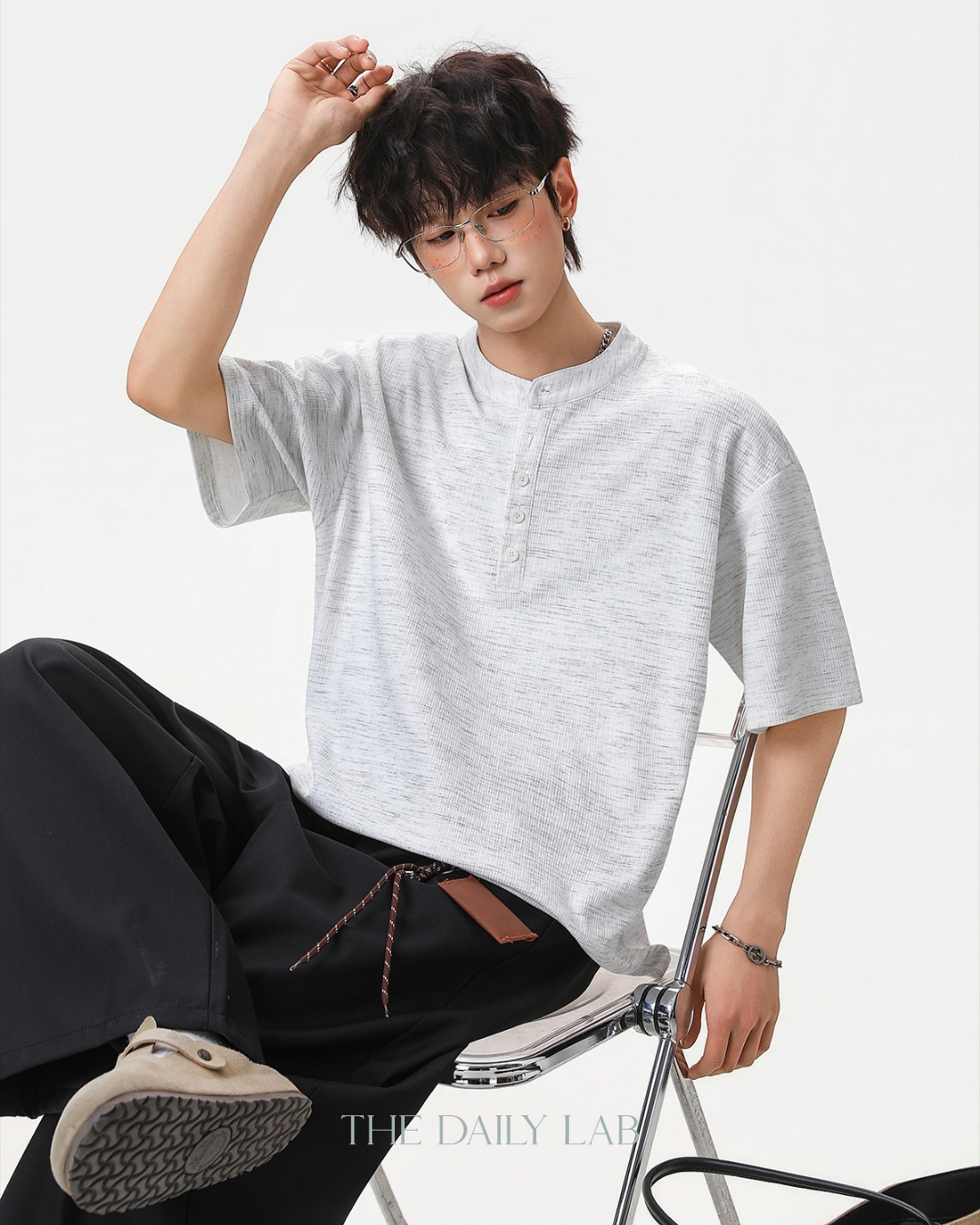 Textured Henley Tee in White