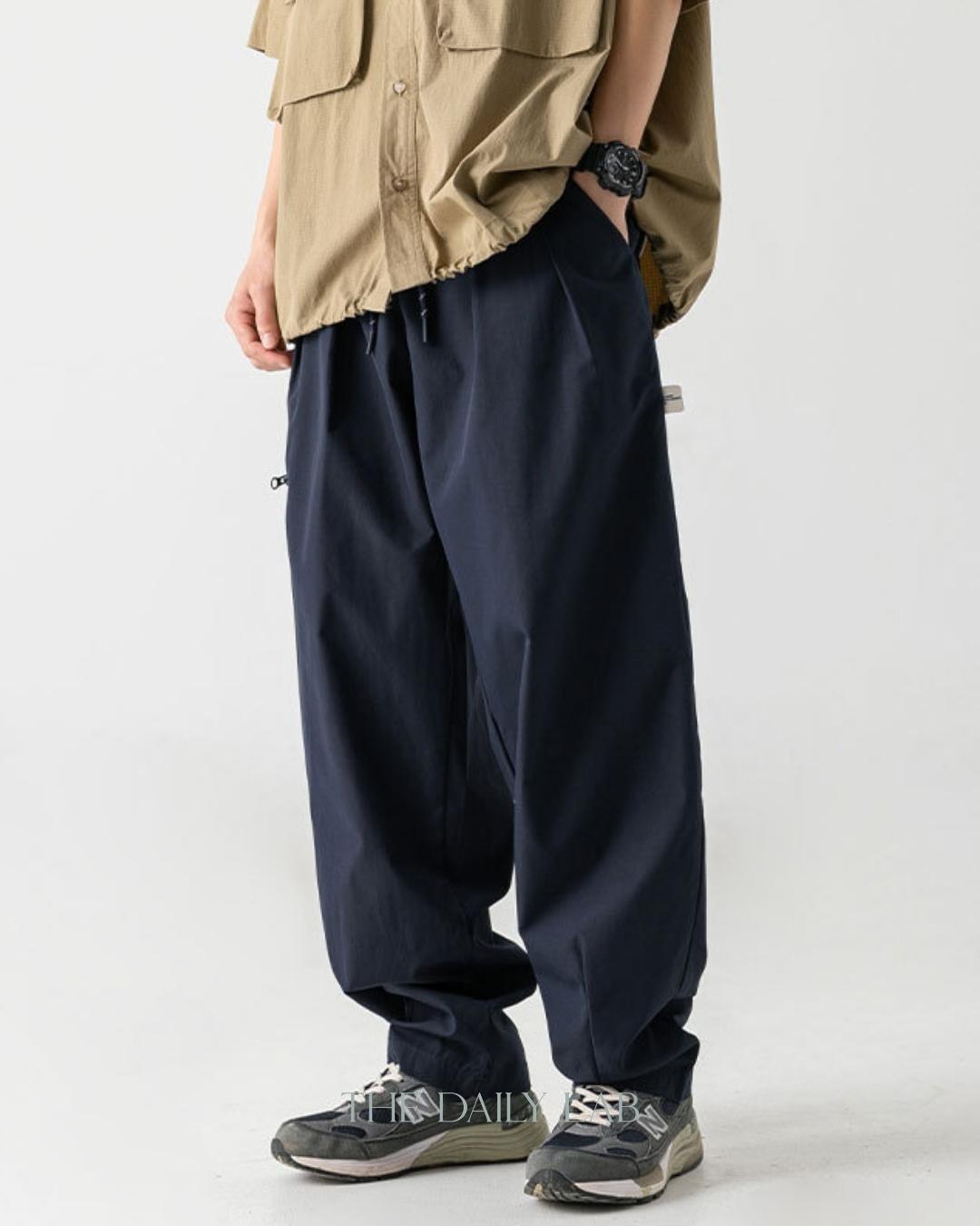 Side Zipper Pocket Utility Long Pants in Blue