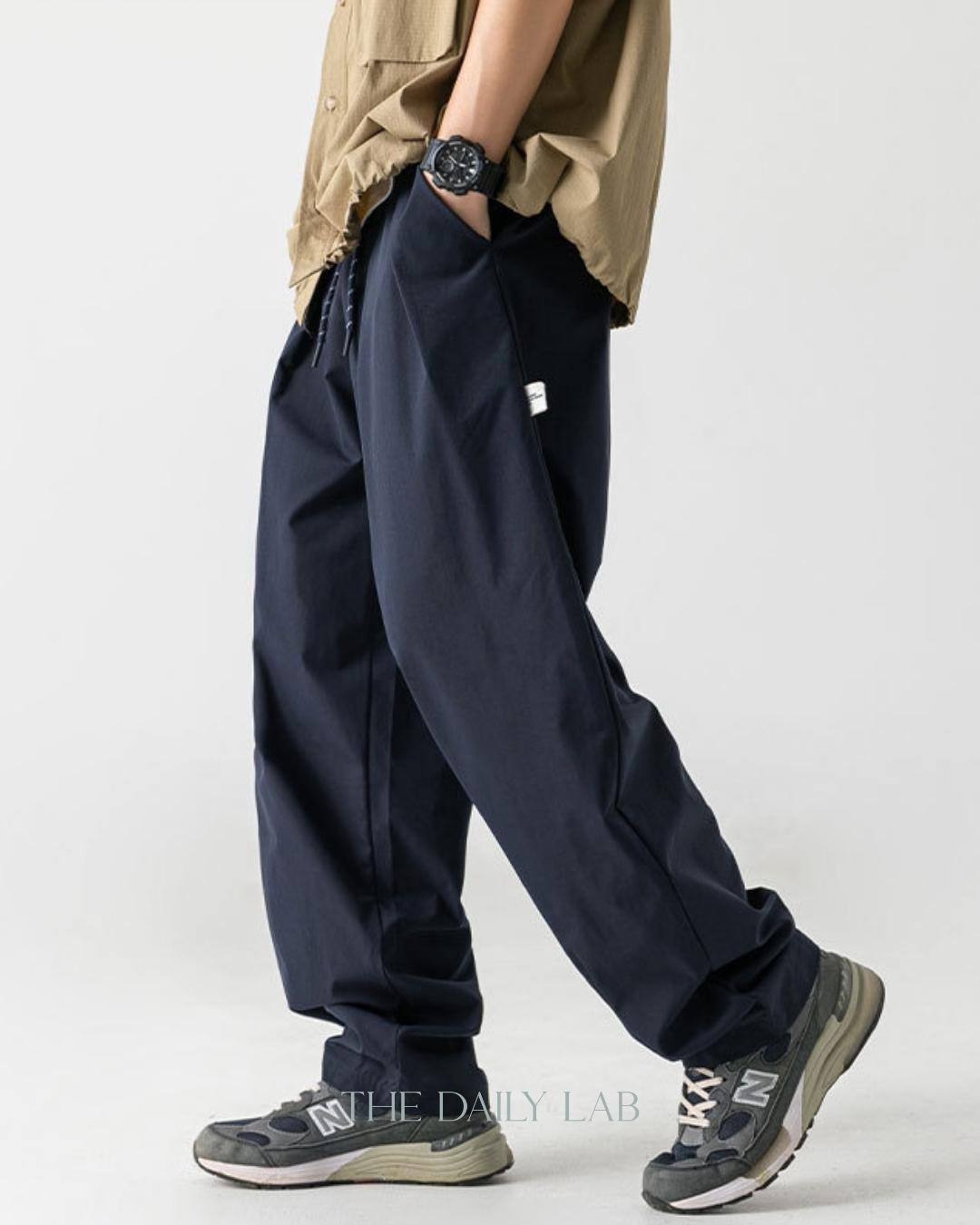 Side Zipper Pocket Utility Long Pants in Blue