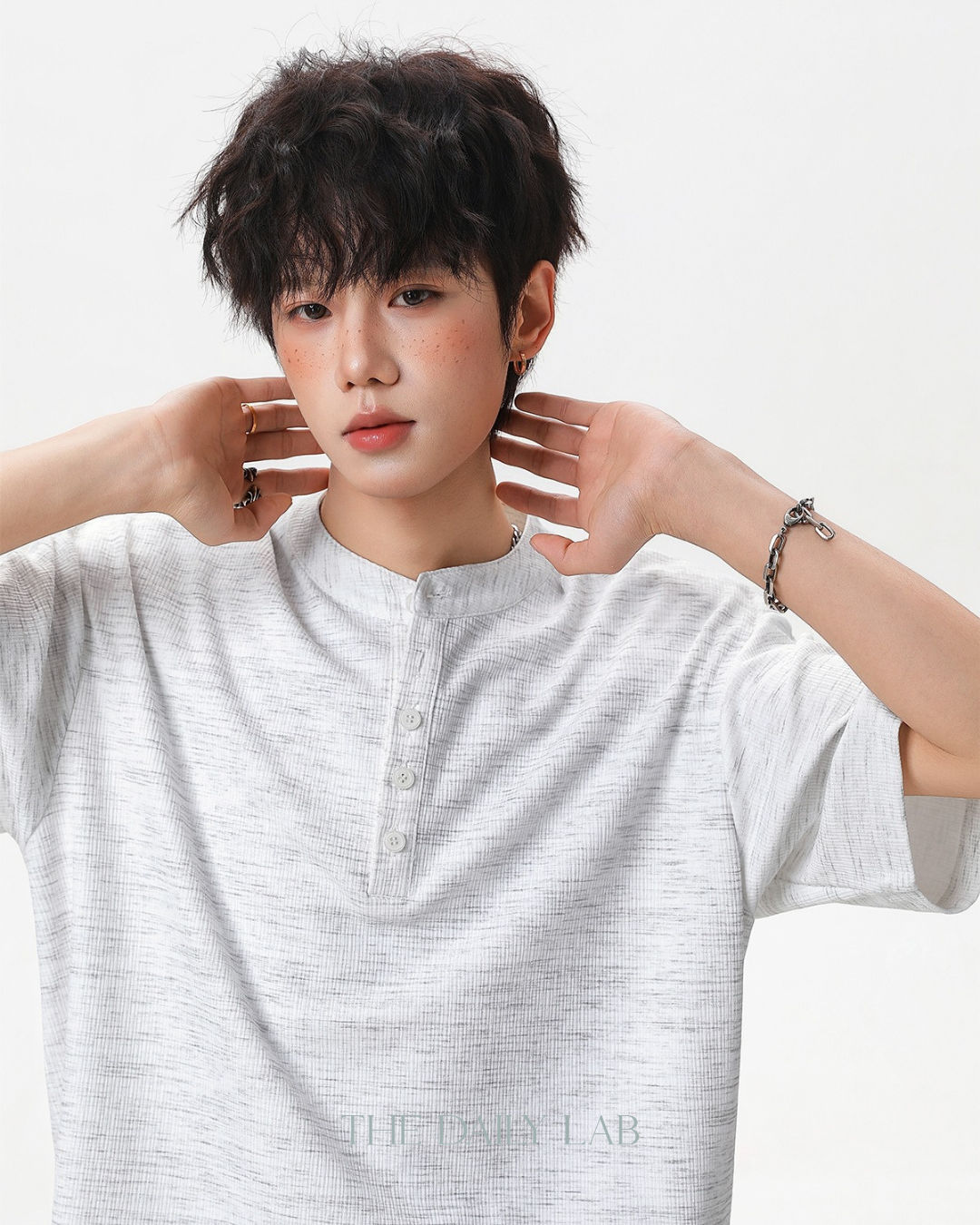 Textured Henley Tee in White