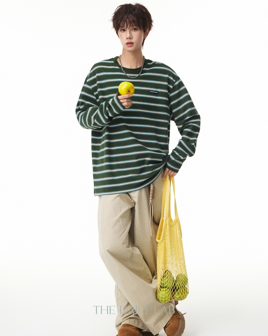 Vintage Stripe Oversized Sweatshirt in Green