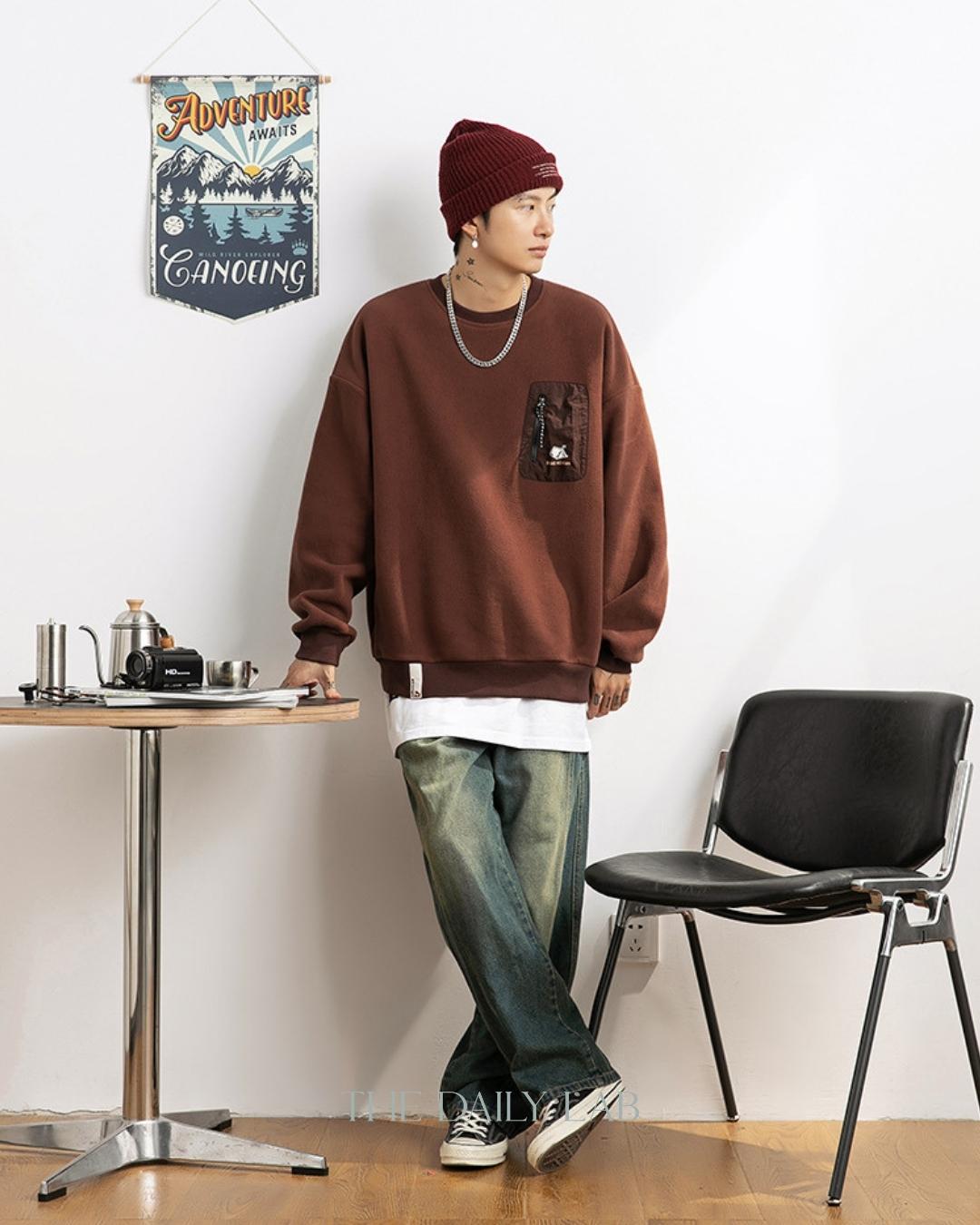 380G Pocketed Long Sleeve Sweater in Dark Brown