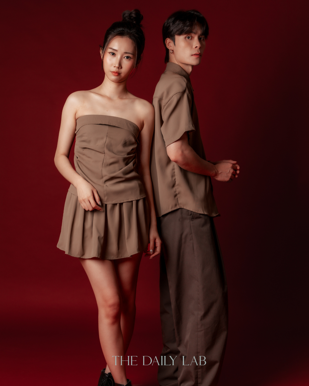 Earth Tone Strapless Top & Skort Two-Piece Set (In-Stock)