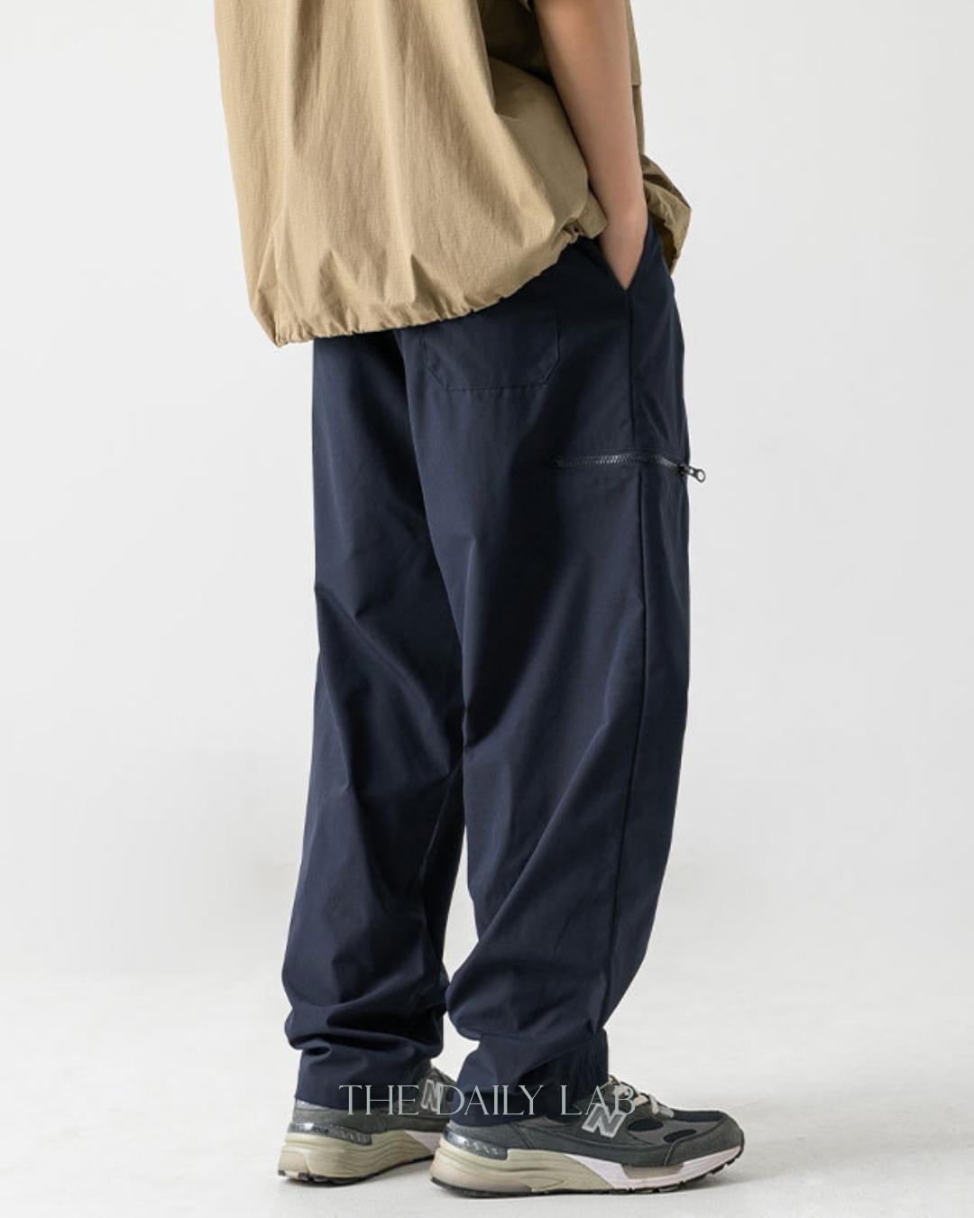 Side Zipper Pocket Utility Long Pants in Blue