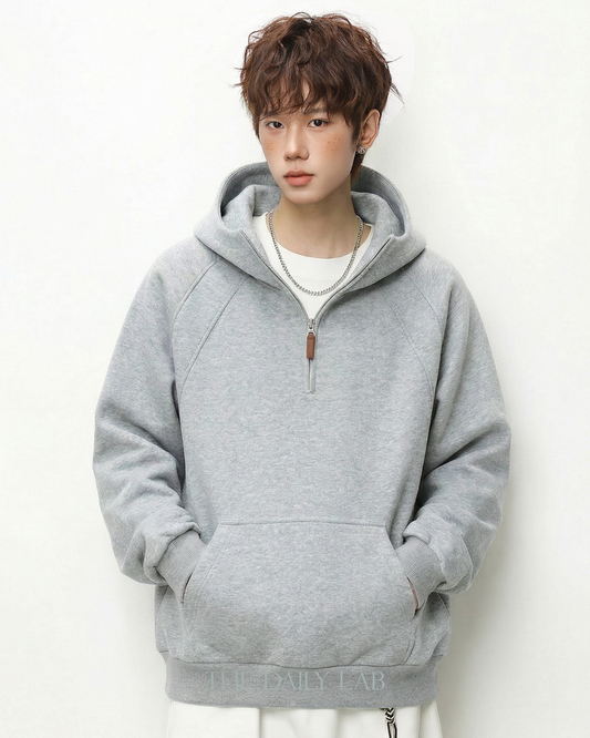 Plain Structure Half-Zip Hoodie in Grey
