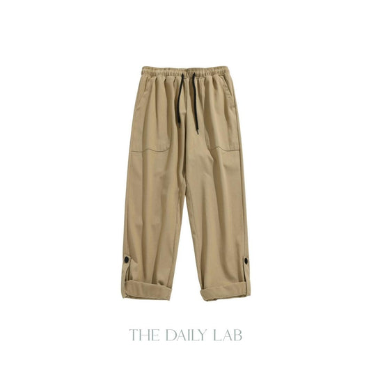 Twill Pocketed Straight Long Pants in Khaki