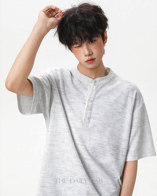 Textured Henley Tee in White