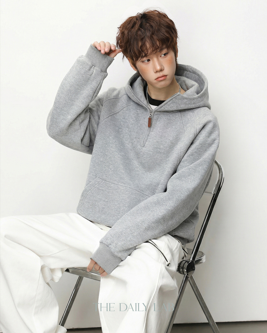 Plain Structure Half-Zip Hoodie in Grey