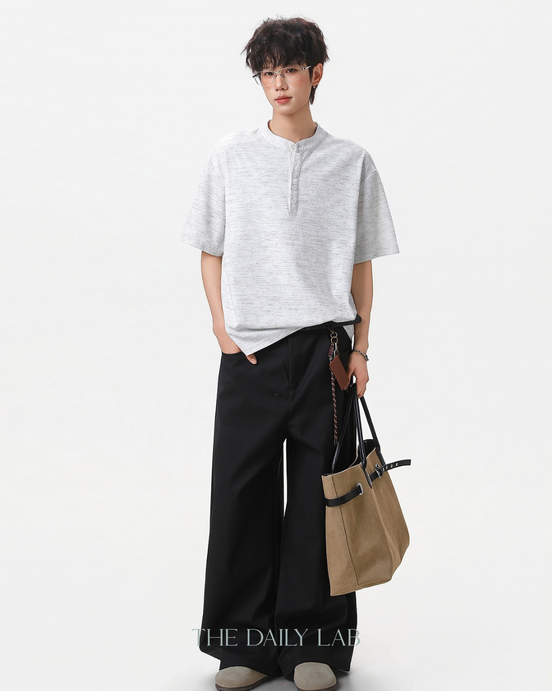 Textured Henley Tee in White