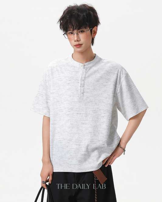 Textured Henley Tee in White