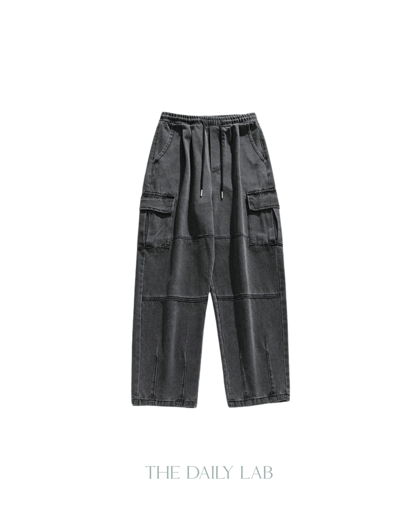 Cargo Pocket Straight-Leg Jeans in Black