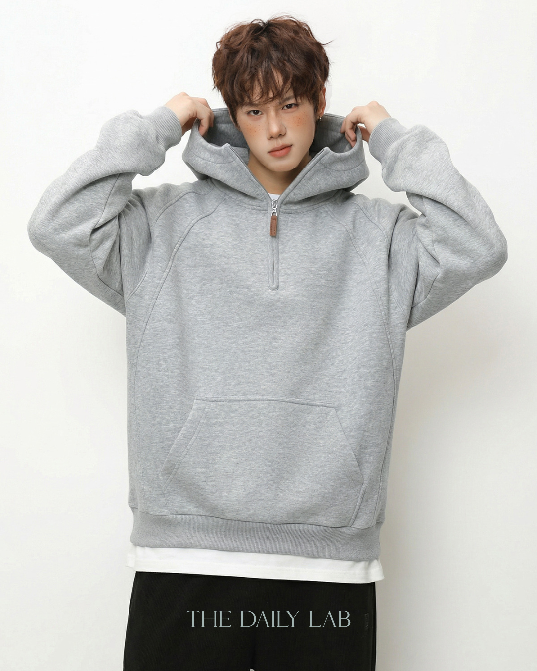 Plain Structure Half-Zip Hoodie in Grey