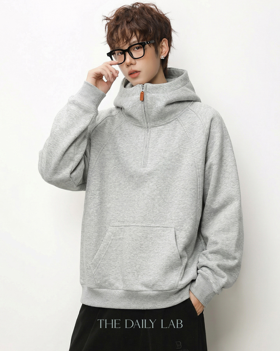 Plain Structure Half-Zip Hoodie in Grey