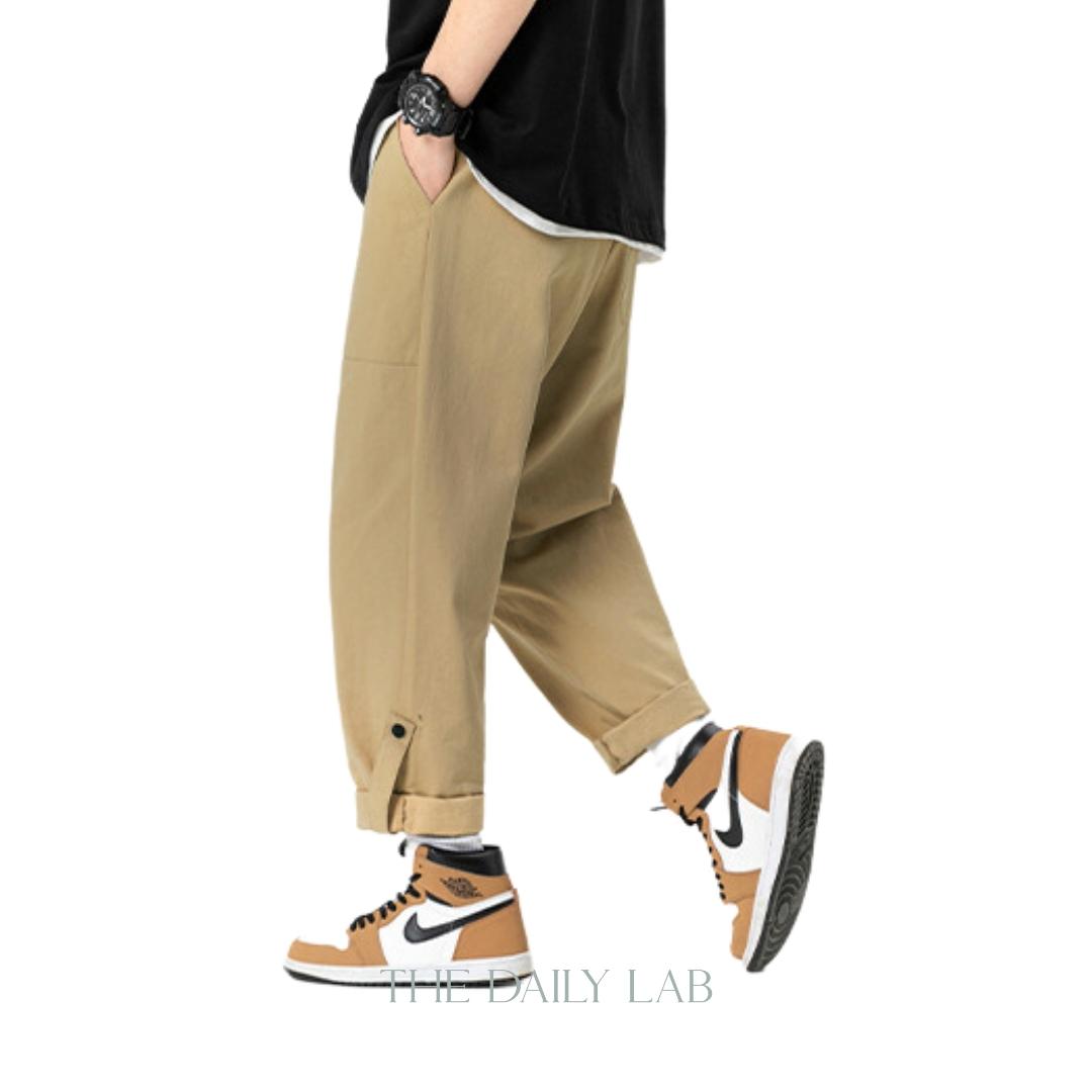 Twill Pocketed Straight Long Pants in Khaki