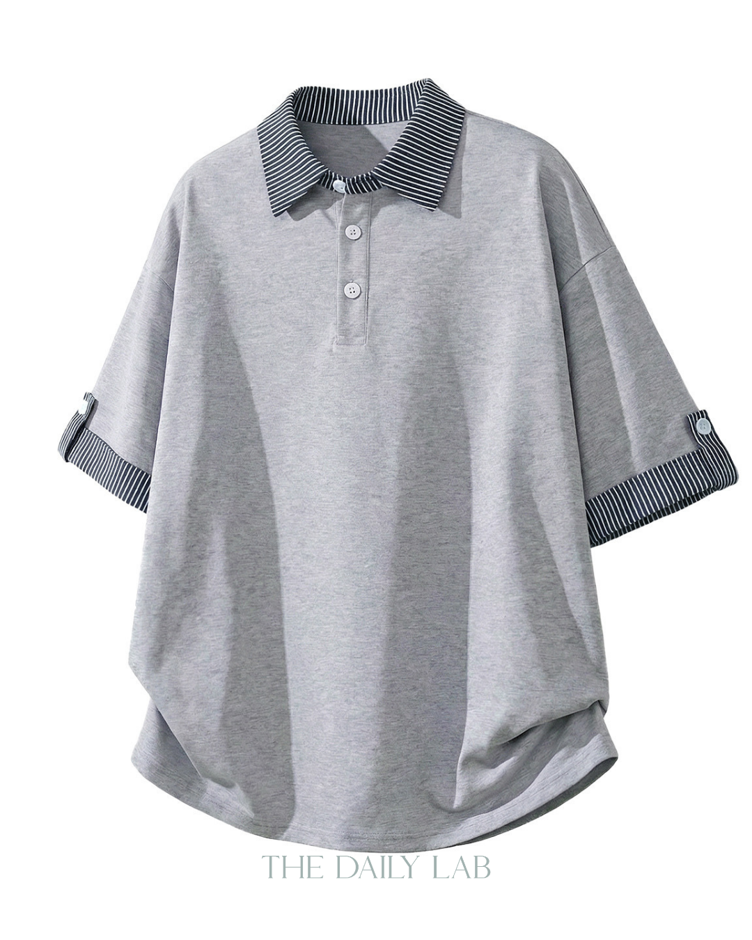 Layered Stripe Polo Tee in Grey