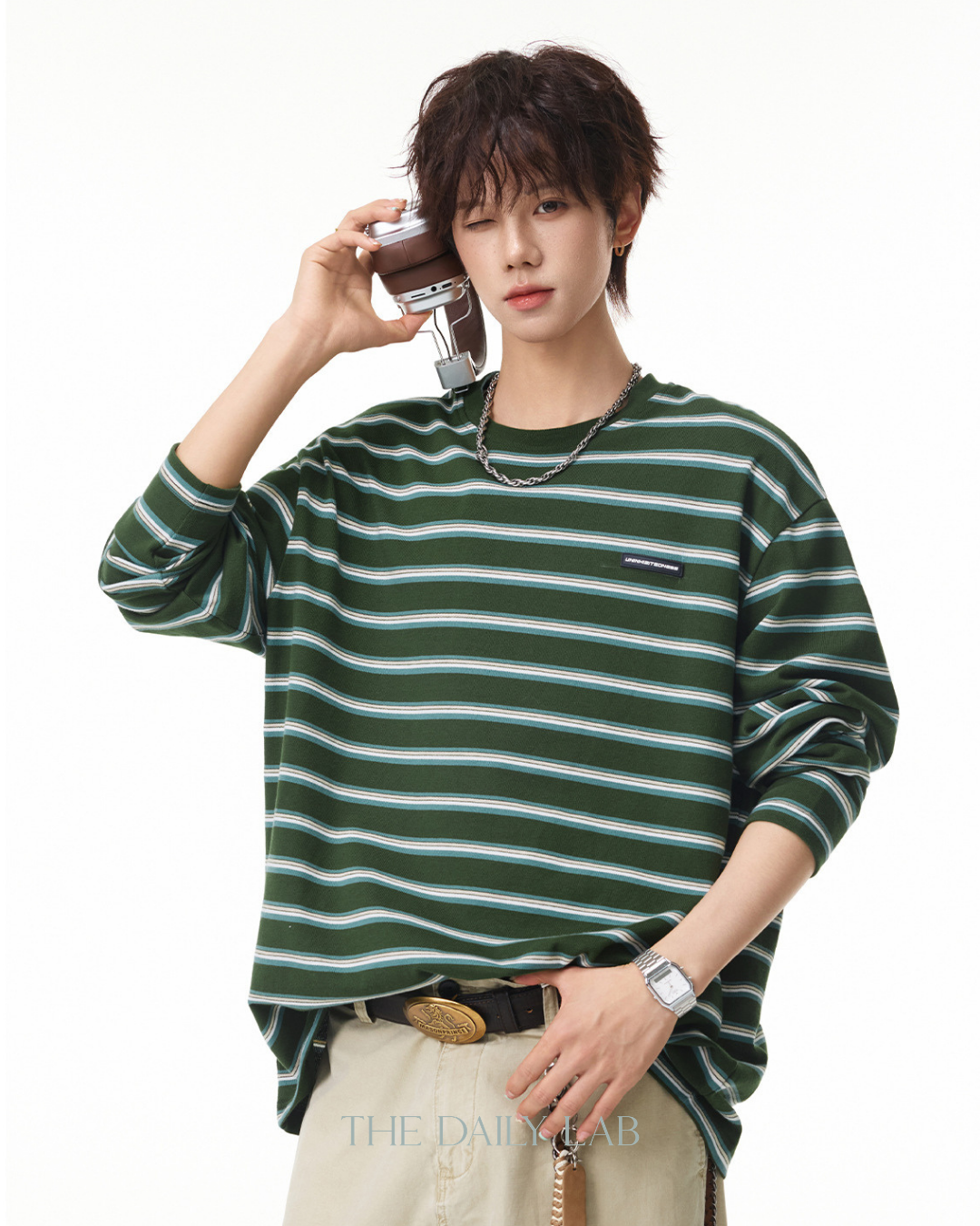 Vintage Stripe Oversized Sweatshirt in Green