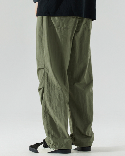 Nylon Pocketed Cargo Pants in Green