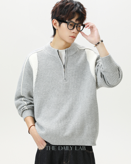 Colorblock Fleece Knit Jacket in Light Gray