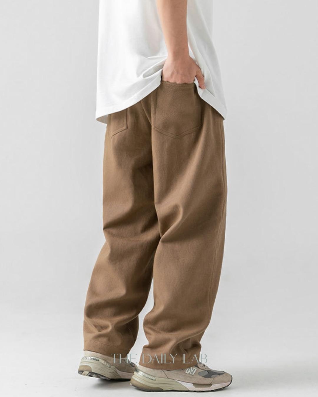 Vintage Cotton Straight Long Pants in Brown