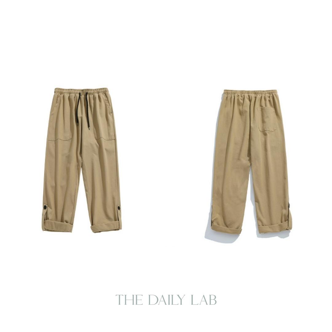Twill Pocketed Straight Long Pants in Khaki