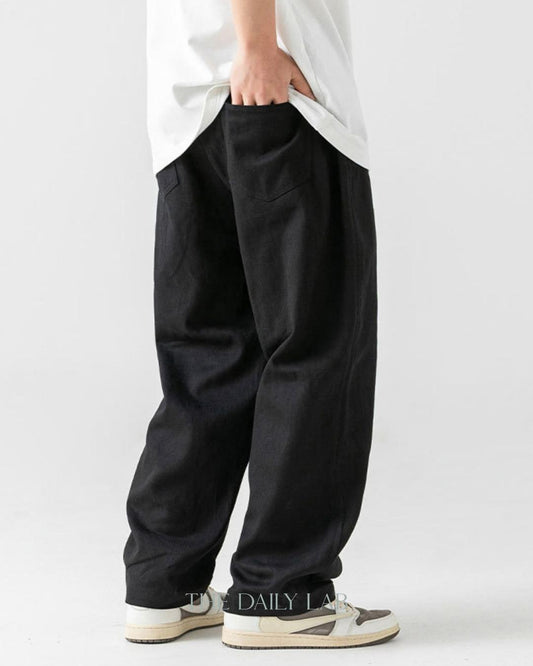 Vintage Cotton Straight Long Pants in Black