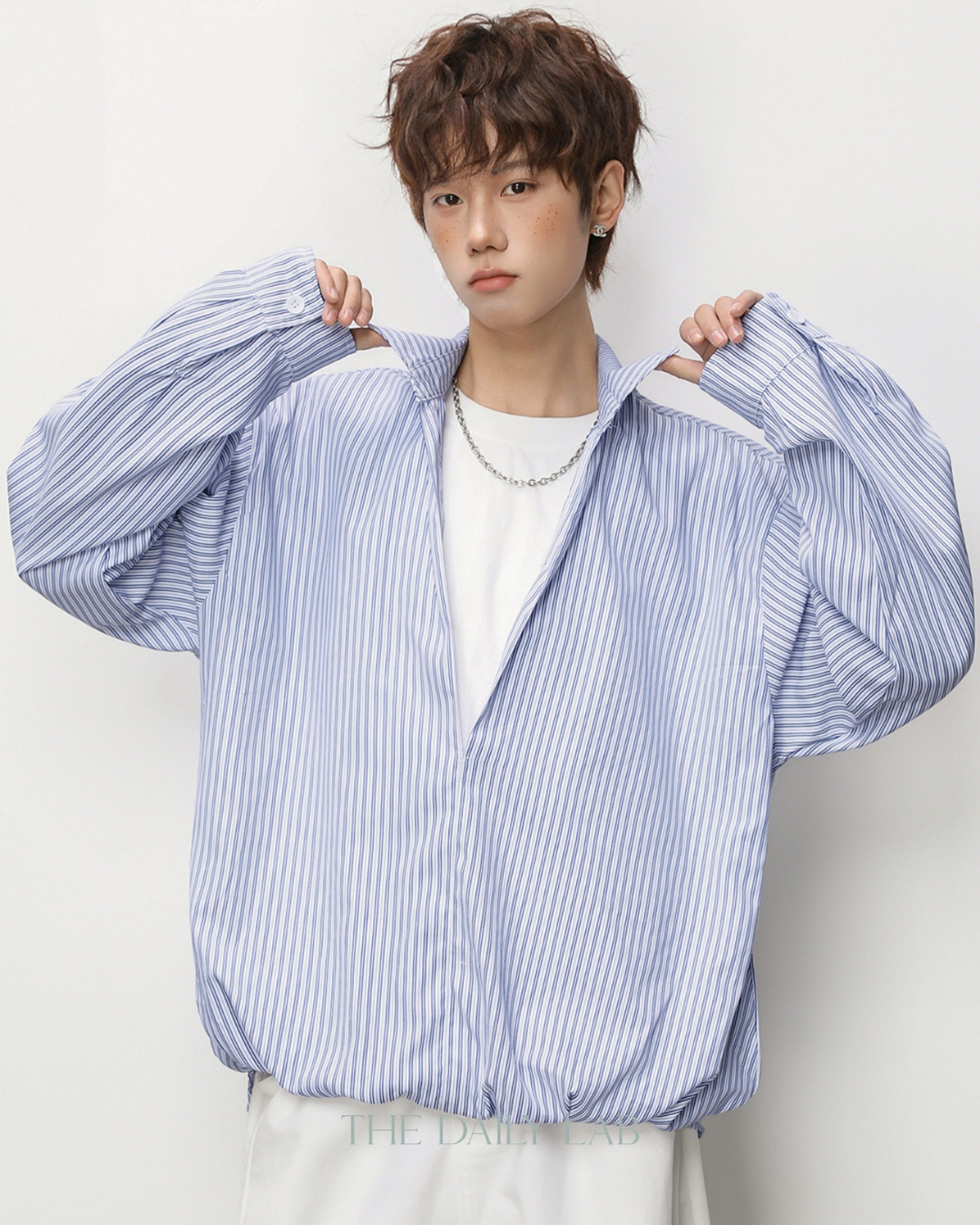 Striped Textured Collar Shirt in Blue