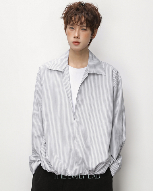 Striped Textured Collar Shirt in Grey