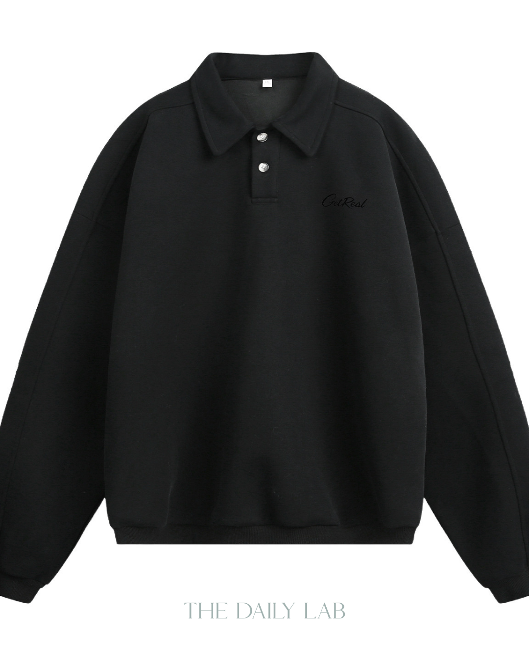 Get Real Varsity Long Sleeve Polo in Black