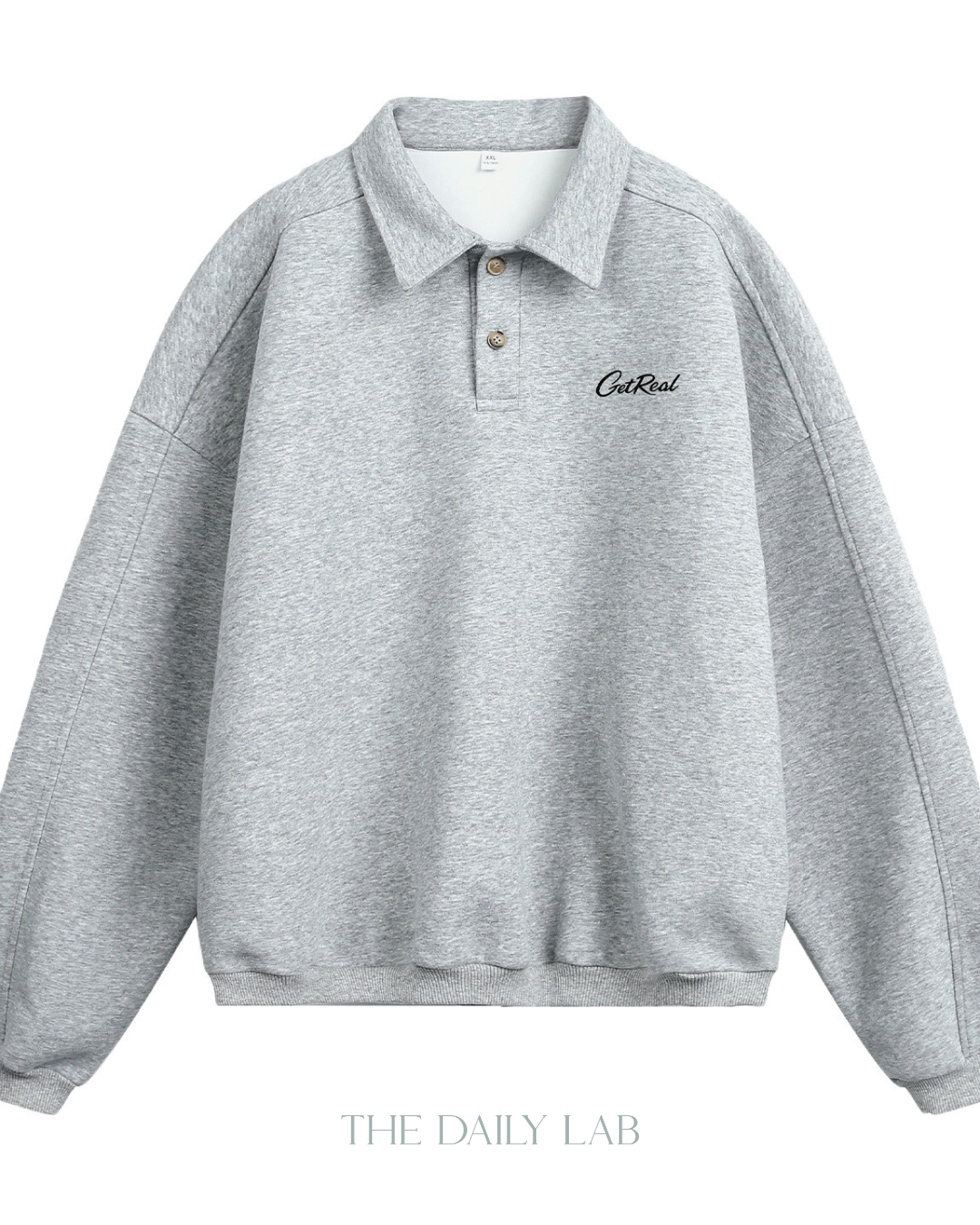 Get Real Varsity Long Sleeve Polo in Grey