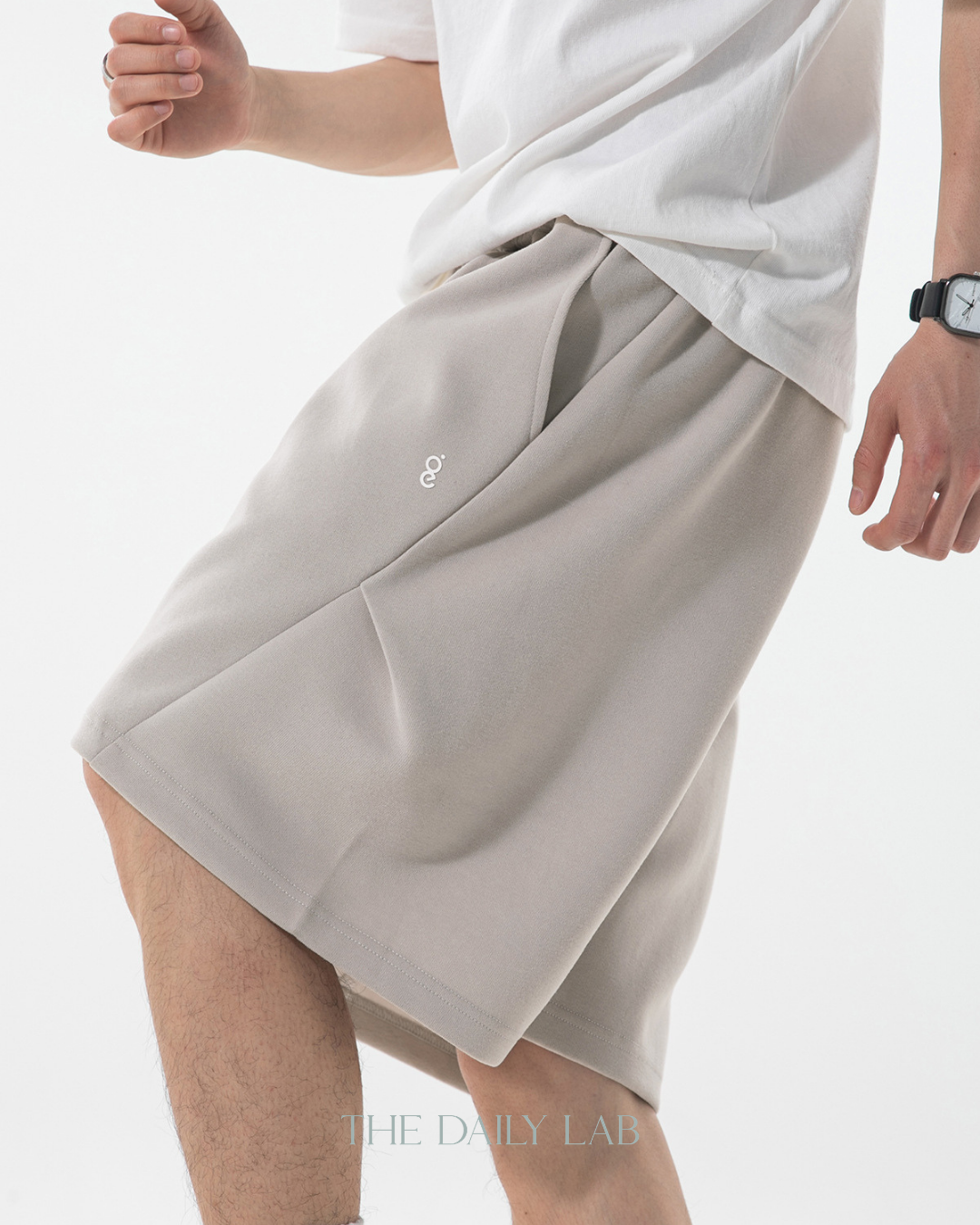 Geometric Pleated Shorts in Khaki