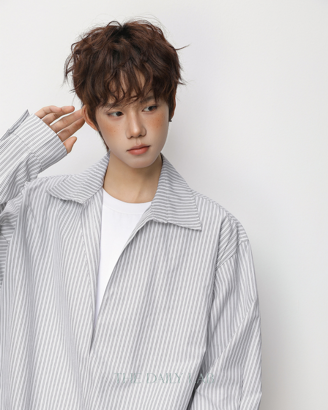 Striped Textured Collar Shirt in Grey