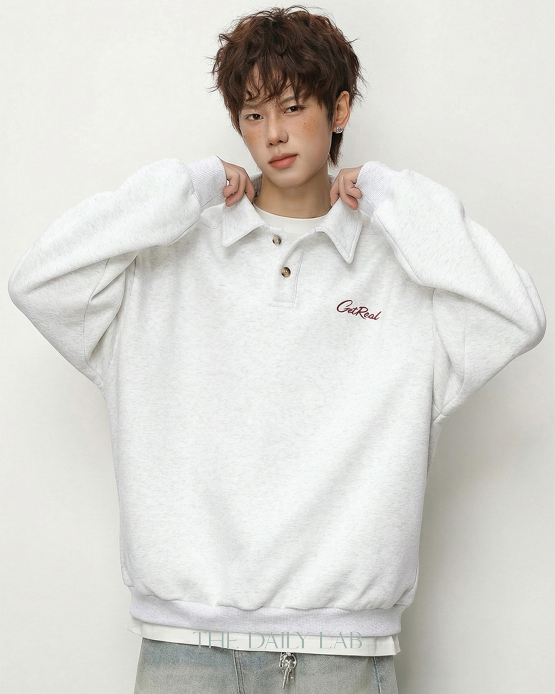 Get Real Varsity Long Sleeve Polo in White