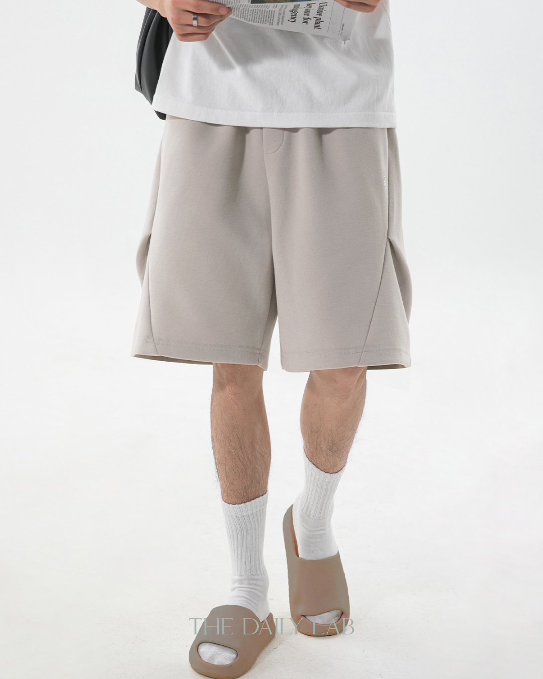 Geometric Pleated Shorts in Khaki