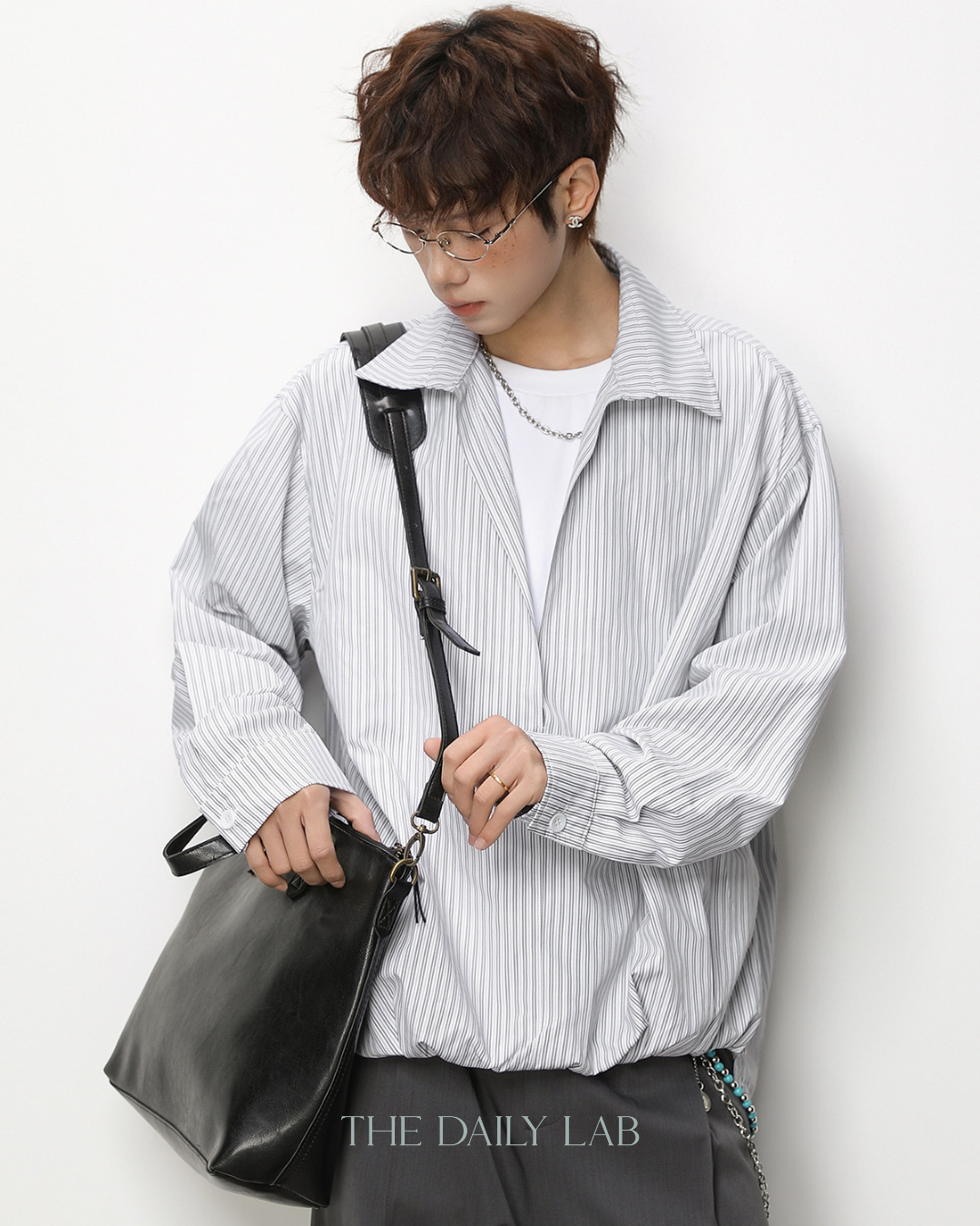 Striped Textured Collar Shirt in Grey