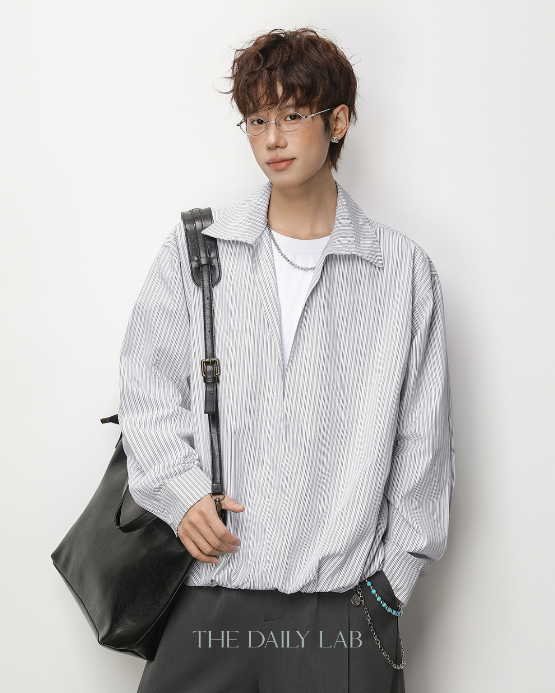 Striped Textured Collar Shirt in Grey
