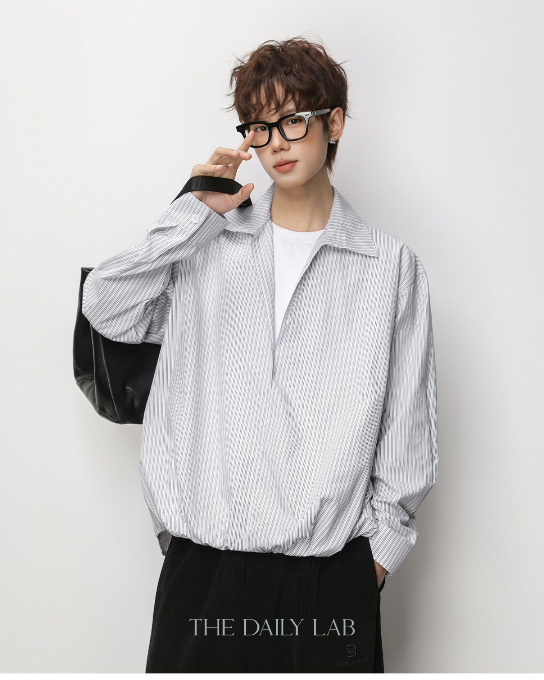 Striped Textured Collar Shirt in Grey